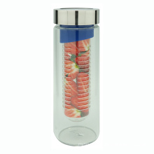 Single Wall Glass Fruit Bottle with Strainer